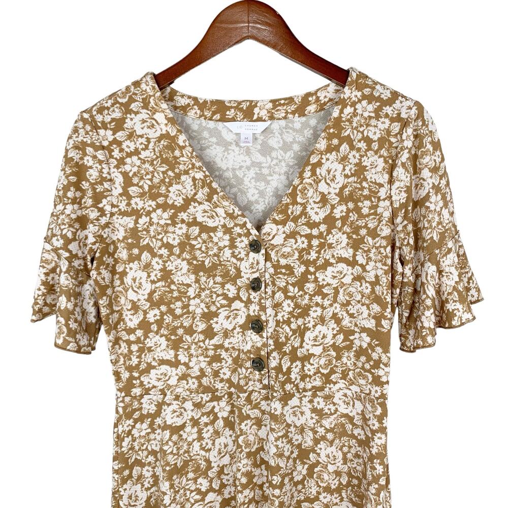 LC Lauren Conrad Mustard Floral Button-Front Dress - Picture 2 of 9